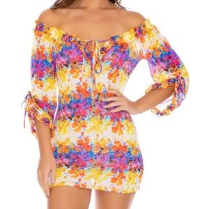 Luli Fama - Ruffle V Neck Tunic - Multi Colored